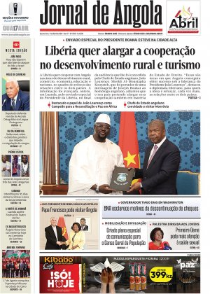 Capa do Jornal de Angola, Quarta, 17 de Abril de 2024
