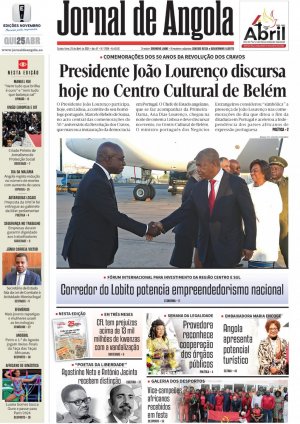 Capa do Jornal de Angola, Quinta, 25 de Abril de 2024