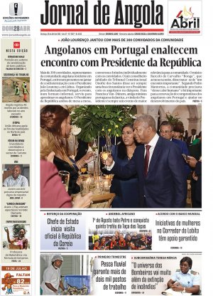 Capa do Jornal de Angola, Domingo, 28 de Abril de 2024